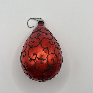 Antique/Vintage Christmas Ornament Teardrop Shaped Mercury Glass Black Mica Red